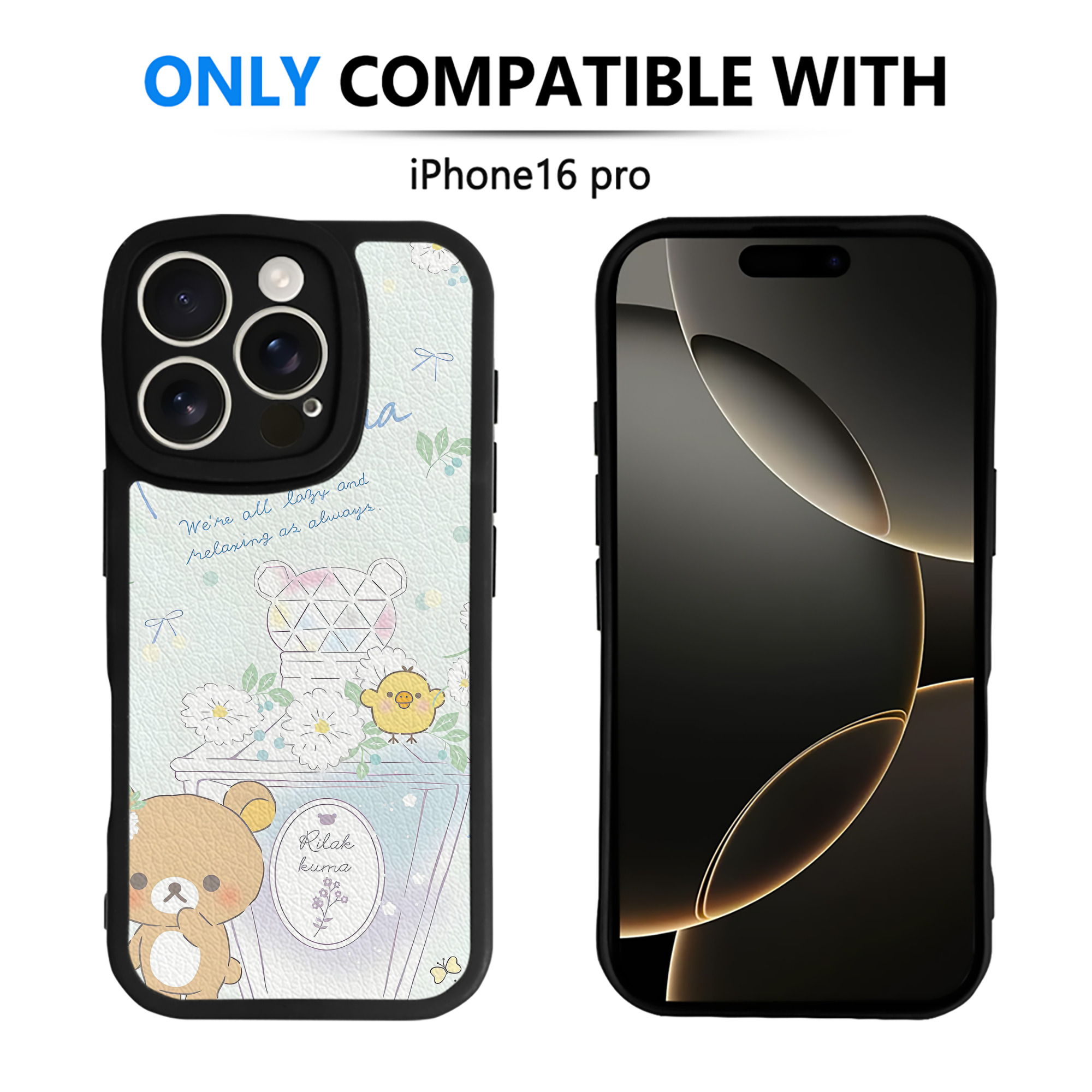 （画像用） リラックマ リラックマ キイロイトリ Rilakkuma Korilakkuma Kiiroitori 【iPhone 16シリーズ対応】シリコンスマホケース（レザー調） 材質：シリコン